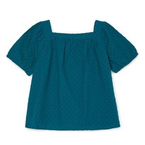 🔴3/$12 Wonder Nation woven clip dot top in Teal Taunt. NWT!